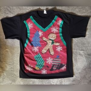 Festive Mens Shirt with Holiday Print Ugly Vest Coffee Cup Christmas Sz XL